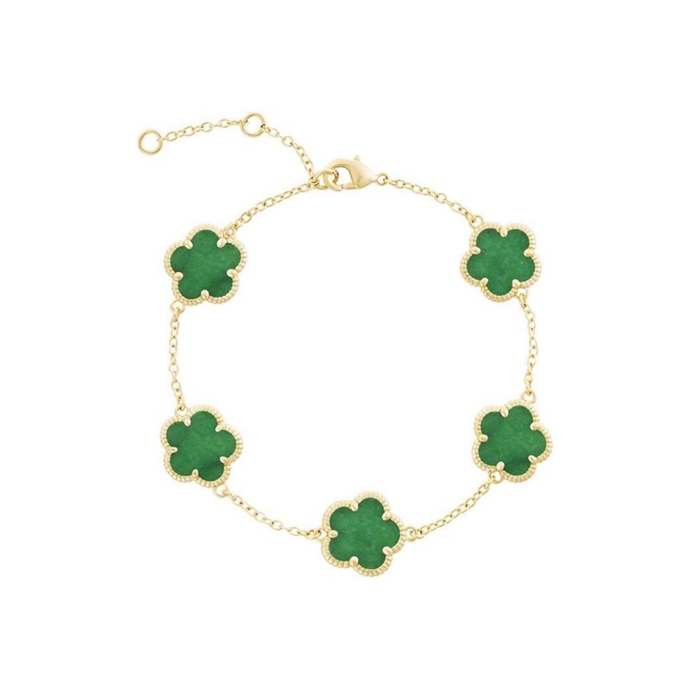 Jankuo Flower 14K Plated Jade Color Agate Station Bracelet